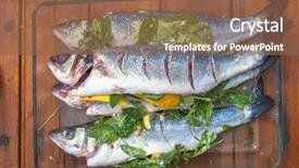  Presentation with organic herbs and letteuce - Slide deck having seafood free - raw prepared organic sea bass background and a  colored foreground
