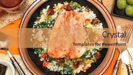  Presentation with preservation of fruit and vegetable - PPT theme featuring seafood free - salmon with riced cauliflower background and a yellow colored foreground