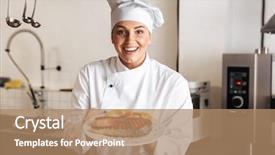  Presentation with free steak - Presentation design consisting of seafood free - smiling woman chef cook wearing background and a coral colored foreground