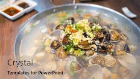  Presentation with clam - Presentation design consisting of seafood-hot-pot-with-clam background and a coral colored foreground