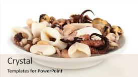  Presentation with seafood - Slides having seafood in bowl isolated on white background and a coral colored foreground