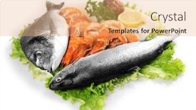  Presentation with seafood - Colorful theme enhanced with seafood isolated on white backdrop and a coral colored foreground