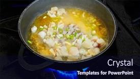  Presentation with seafood paella - Cool new slide set with seafood paella cooking process with cuttlefish squid backdrop and a wine colored foreground