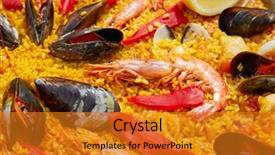  Presentation with seafood paella - Presentation design featuring seafood paella from spain recipe of valencia background and a gold colored foreground