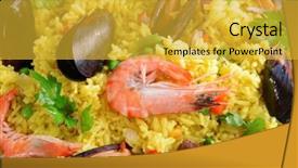  Presentation with seafood paella - Amazing slide set having seafood paella in pan close backdrop and a yellow colored foreground