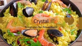  Presentation with seafood paella - Presentation design enhanced with seafood paella in pan close-up background and a gold colored foreground