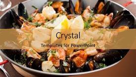  Presentation with seafood paella - Audience pleasing slide set consisting of seafood paella in the fry pan backdrop and a yellow colored foreground