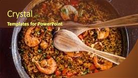  Presentation with seafood paella - PPT theme consisting of seafood-paella-on-the-wooden background and a tawny brown colored foreground