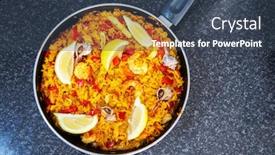  Presentation with seafood paella - Cool new PPT layouts with seafood-paella-traditional-spanish-food backdrop and a ocean colored foreground