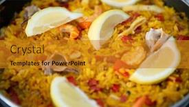  Presentation with seafood paella - Presentation theme consisting of seafood-paella-traditional-spanish-food background and a gold colored foreground
