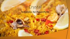  Presentation with seafood paella - Presentation design with seafood-paella-traditional-spanish-food background and a yellow colored foreground