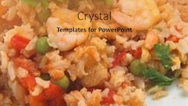  Presentation with seafood paella - Theme consisting of seafood paella with king prawns and scallops background and a gold colored foreground