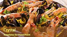 Presentation with seafood paella - Audience pleasing slide deck consisting of ornamental filigran drawing on paper with flower and flame structure pattern backdrop and a white colored foreground