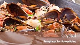  Presentation with seafood paella - Presentation featuring arroz - seafood paella background and a coral colored foreground
