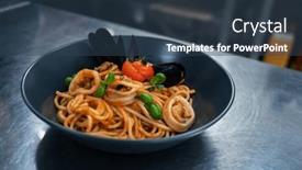  Presentation with seafood - Slide set with seafood-pasta-with-mussels background and a tawny brown colored foreground