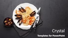 Presentation with shrimps - Slide deck enhanced with seafood-pasta-with-shrimps background and a dark gray colored foreground