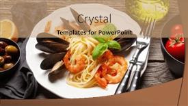  Presentation with shrimps - Theme featuring seafood-pasta-with-shrimps background and a coral colored foreground