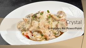  Presentation with clams - Theme with seafood-pasta-with-vongole-clams background and a coral colored foreground
