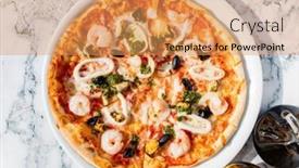  Presentation with seafood - PPT theme having seafood-pizza-in-the-cafe background and a yellow colored foreground