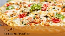  Presentation with pizzeria - PPT theme enhanced with seafood-pizza-on-wooden-board background and a gold colored foreground