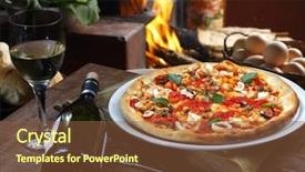  Presentation with wine cheese - Amazing presentation design having seafood pizza with white wine backdrop and a tawny brown colored foreground