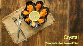  Presentation with appetizer - Slide set featuring seafood restaurant - delicius appetizer with natural mussels background and a  colored foreground