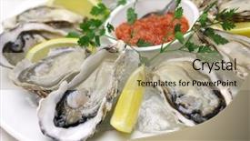  Presentation with oyster mushrooms fresh mushrooms - Amazing slide set having seafood restaurant - fresh oysters plate backdrop and a coral colored foreground