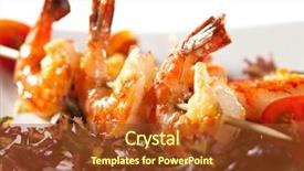  Presentation with japanese - Presentation featuring seafood restaurant - japanese skewered prawns with vegetables background and a tawny brown colored foreground