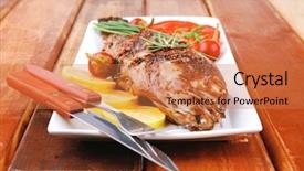  Presentation with main course - Cool new presentation theme with seafood restaurant - main course on wood whole backdrop and a coral colored foreground