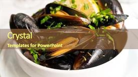  Presentation with sauce - PPT layouts featuring seafood restaurant - mussel with white wine sauce background and a tawny brown colored foreground