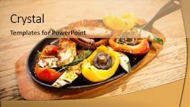  Presentation with octopus plastic - PPT layouts enhanced with seafood restaurant - pulpo cocido boiled octopus shallots background and a lemonade colored foreground