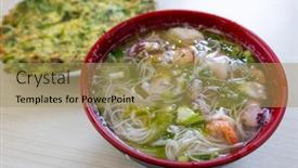  Presentation with noodle - PPT layouts with seafood-rice-noodle-soup-bowl background and a coral colored foreground