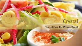  Presentation with salad dressing - Theme having seafood-salad-with-dressing background and a yellow colored foreground