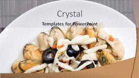  Presentation with seafood - Colorful presentation design enhanced with seafood-salad-with-mussels backdrop and a light gray colored foreground