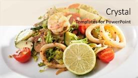  Presentation with shrimps - Beautiful theme featuring seafood salad with shrimps and squid rings backdrop and a lemonade colored foreground