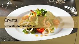  Presentation with shrimps - Amazing PPT layouts having seafood salad with shrimps and squid rings backdrop and a yellow colored foreground