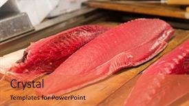  Presentation with food market - Presentation theme enhanced with seafood sale and food concept background and a red colored foreground