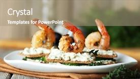  Presentation with close up dumb cane leaves - Audience pleasing slide set consisting of seafood sandwich - appetizer canape with shrimp backdrop and a coral colored foreground