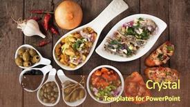  Presentation with mediterranean food - PPT layouts consisting of seafood sandwich - tapas or antipasto food mediterranean background and a tawny brown colored foreground