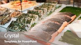  Presentation with steaks - Presentation theme consisting of seafood shops - fish steaks on cooled market background and a coral colored foreground