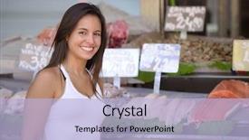  Presentation with anti nutrition in fish - Beautiful slide deck featuring seafood shops - happy beautiful woman buying fish backdrop and a light blue colored foreground