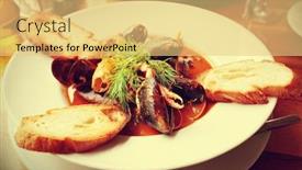  Presentation with seafood - Colorful presentation enhanced with seafood-soup backdrop and a yellow colored foreground