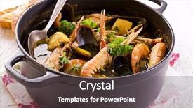  Presentation with seafood dis - Presentation having seafood stew background and a dark gray colored foreground