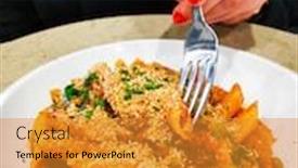  Presentation with seafood - Beautiful PPT theme featuring seafood-tagliatelle-cream-sauce backdrop and a gold colored foreground