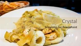  Presentation with seafood - Amazing presentation theme having seafood-tagliatelle-cream-sauce backdrop and a yellow colored foreground