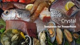  Presentation with seafoods - Cool new theme with seafoods fresh atlantic saltwater fish mussels crayfishes backdrop and a tawny brown colored foreground