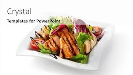  Presentation with seafoods - Colorful PPT layouts enhanced with seafoods - shrimps sea scallops squids and salmon garnished with fresh raw salad leaf backdrop and a white colored foreground