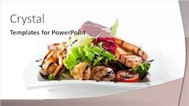  Presentation with seafoods - Presentation design with seafoods - shrimps sea scallops squids and salmon garnished with fresh raw salad leaf background and a white colored foreground