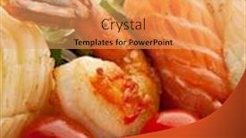  Presentation with seafoods - Slide deck featuring seafoods with vegetables and herbs background and a yellow colored foreground