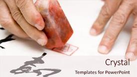  Presentation with chinese calligraphy - Presentation theme having seal on his chinese calligraphy background and a lemonade colored foreground